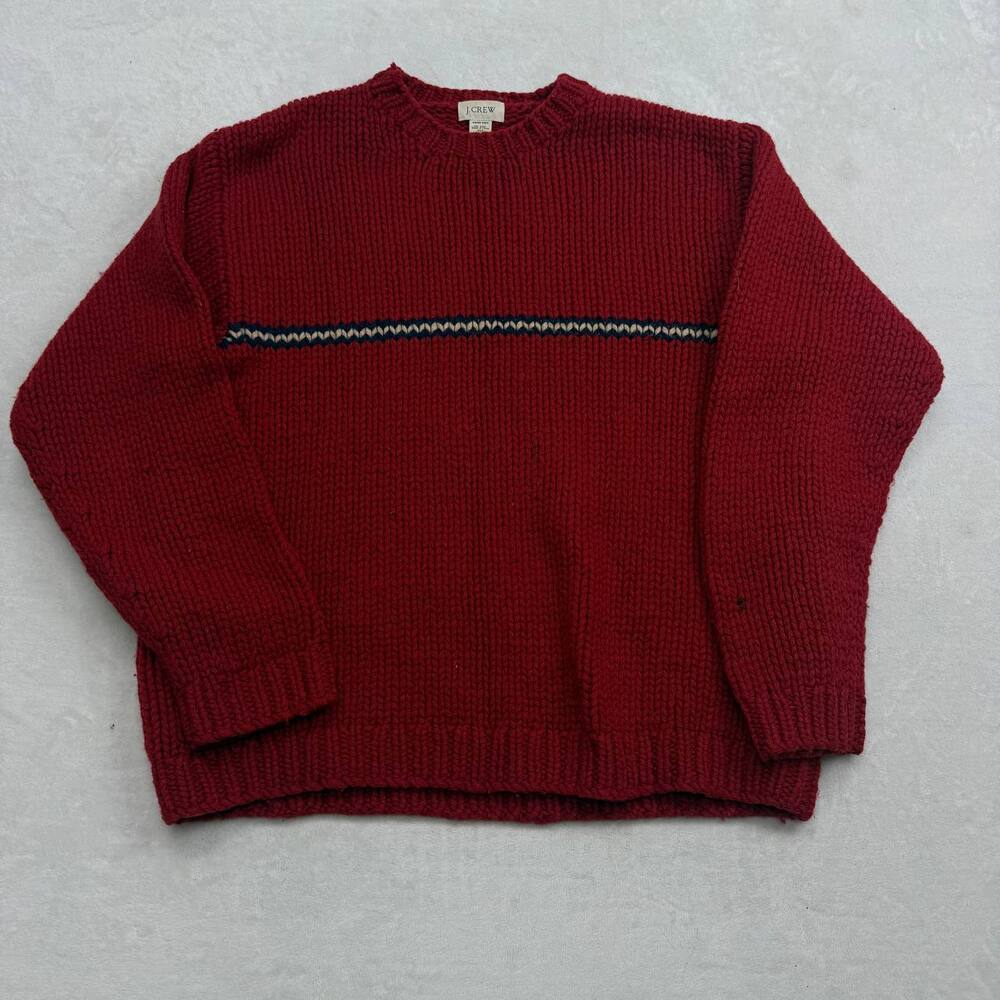 J.Crew Men's Burgundy Red Sweater Size XLT Hand Knit 100% Wool Vintage Chunky